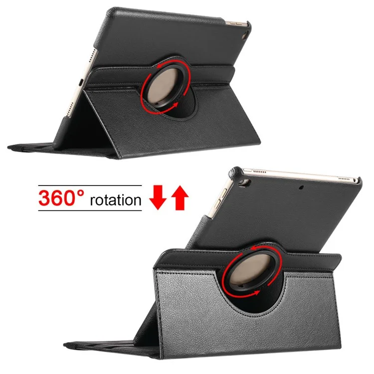 Litchi Grain 360 Swivel Smart Stand Leather Tablet Cover for iPad 9.7-inch (2018) / 9.7-inch (2017) - Black-Cellmalls