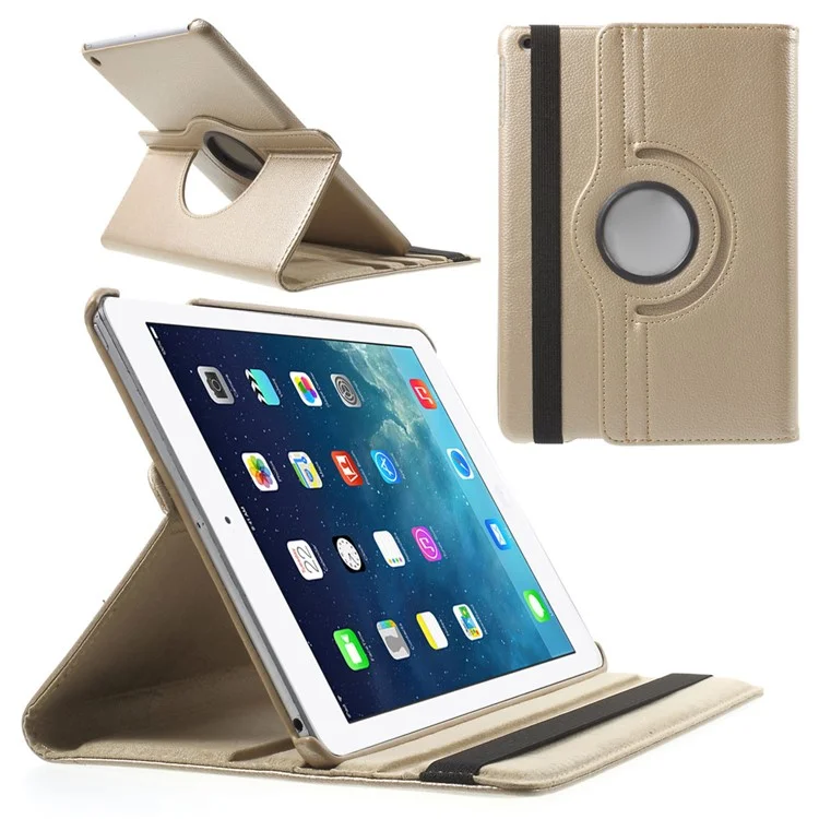 360 Degree Rotating Litchi Leather Smart Case for iPad Air - Silver-Cellmalls