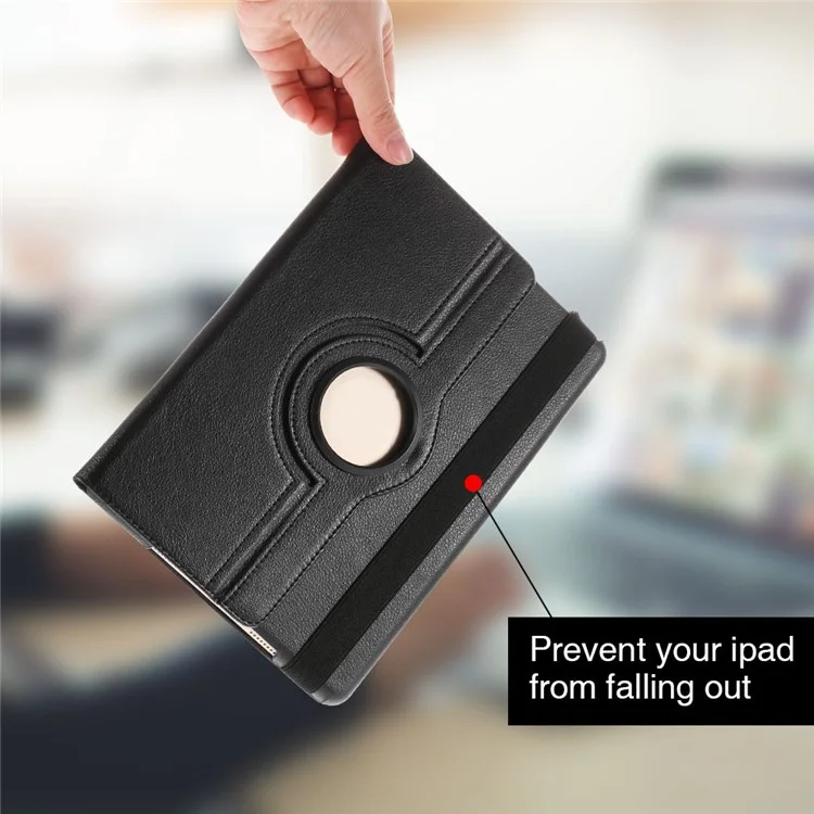 Litchi Grain 360 Swivel Smart Stand Leather Tablet Cover for iPad 9.7-inch (2018) / 9.7-inch (2017) - Black-Cellmalls
