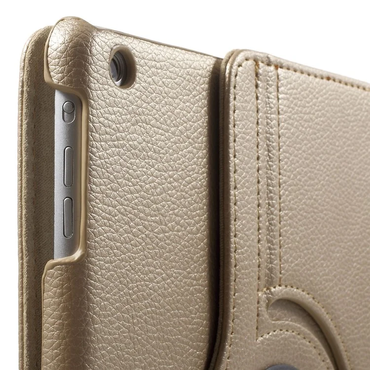 360 Degree Rotating Litchi Tablet Leather Smart Shell for iPad Air - Gold-Cellmalls