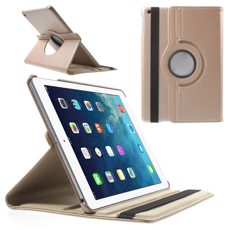 360 Degree Rotating Litchi Leather Smart Case for iPad Air - Silver-Cellmalls