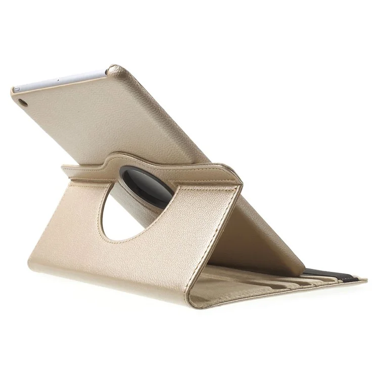 360 Degree Rotating Litchi Tablet Leather Smart Shell for iPad Air - Gold-Cellmalls