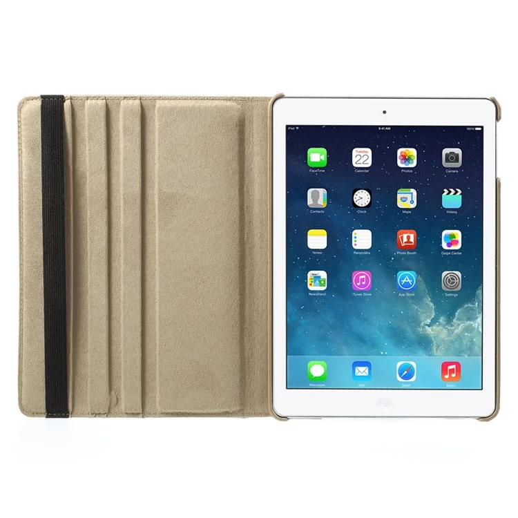 360 Degree Rotating Litchi Tablet Leather Smart Shell for iPad Air - Gold-Cellmalls
