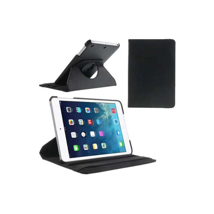 360 Rotary Stand for iPad mini / iPad mini 2 Smart Lychee Leather Case - Black-Cellmalls