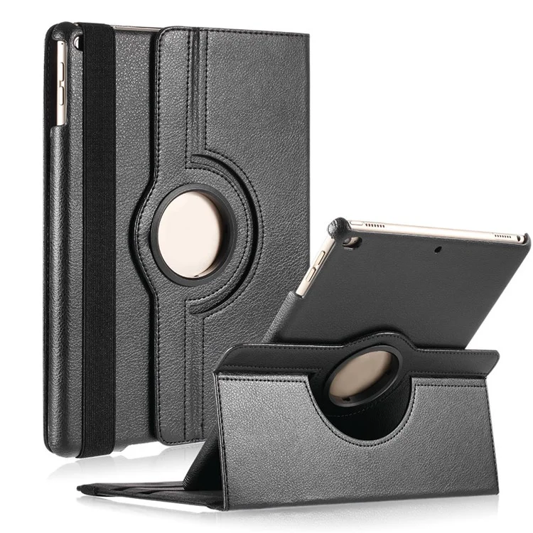 Litchi Grain 360 Swivel Smart Stand Leather Tablet Cover for iPad 9.7-inch (2018) / 9.7-inch (2017) - Black-Cellmalls