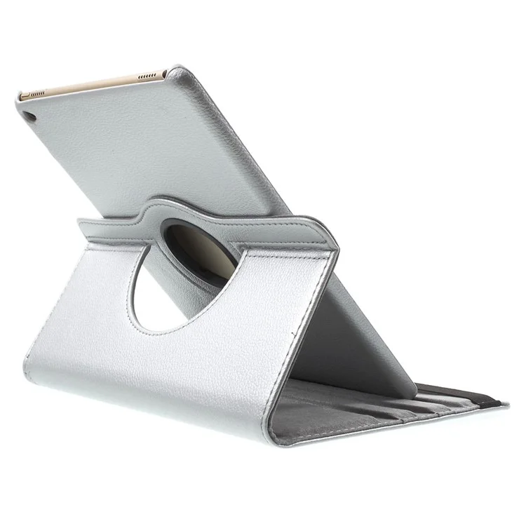 360 Degree Rotary Stand Litchi Grain Smart Leather Case for iPad Air 2 - Silver-Cellmalls