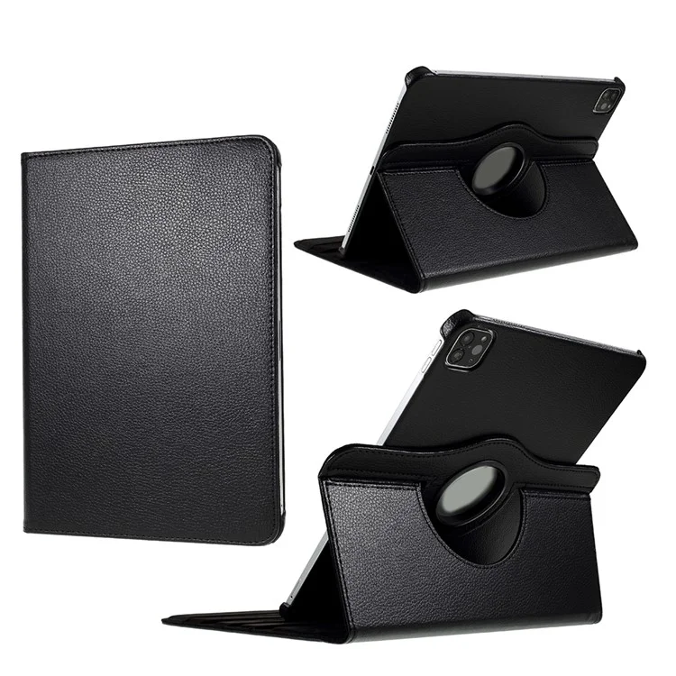 Litchi Skin Leather Case Cover with 360 Rotating Stand for iPad Pro 12.9 (2022) (2021) (2020) (2018) - Black-Cellmalls