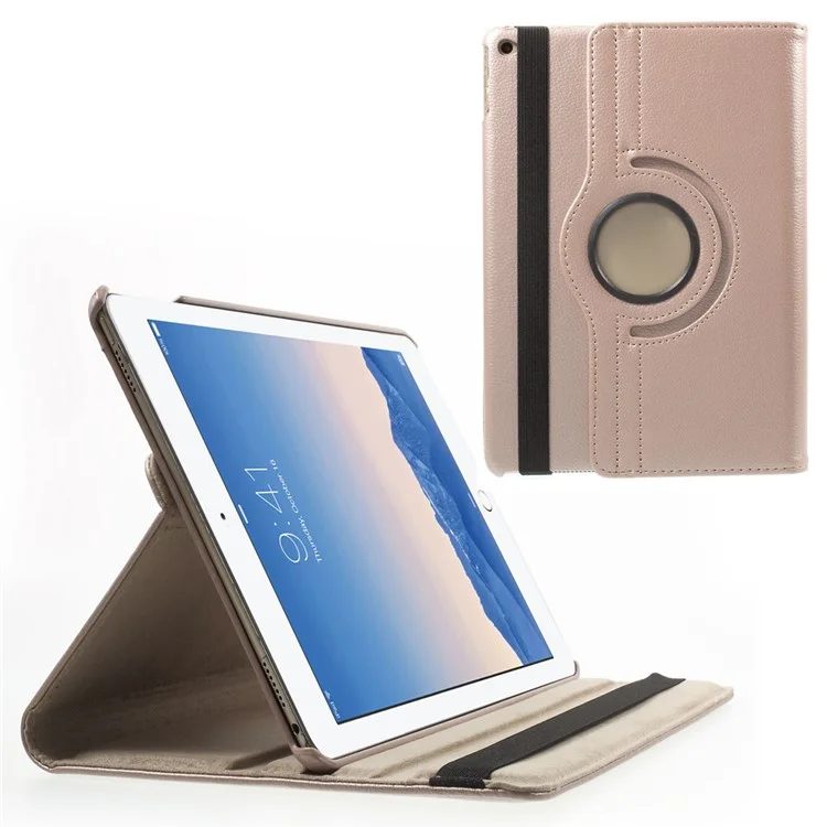 360 Degree Rotary Stand Litchi Grain Smart Leather Case for iPad Air 2 - Silver-Cellmalls