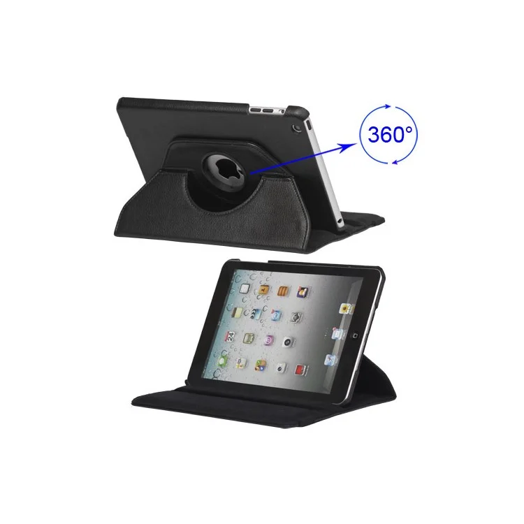 360 Degree Rotary Leather Case with Elastic Strap for iPad Mini - Black-Cellmalls