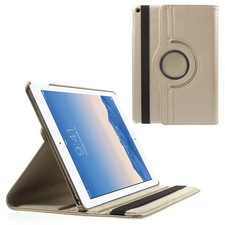 360 Degree Rotary Stand Litchi Grain Smart Leather Case for iPad Air 2 - Silver-Cellmalls