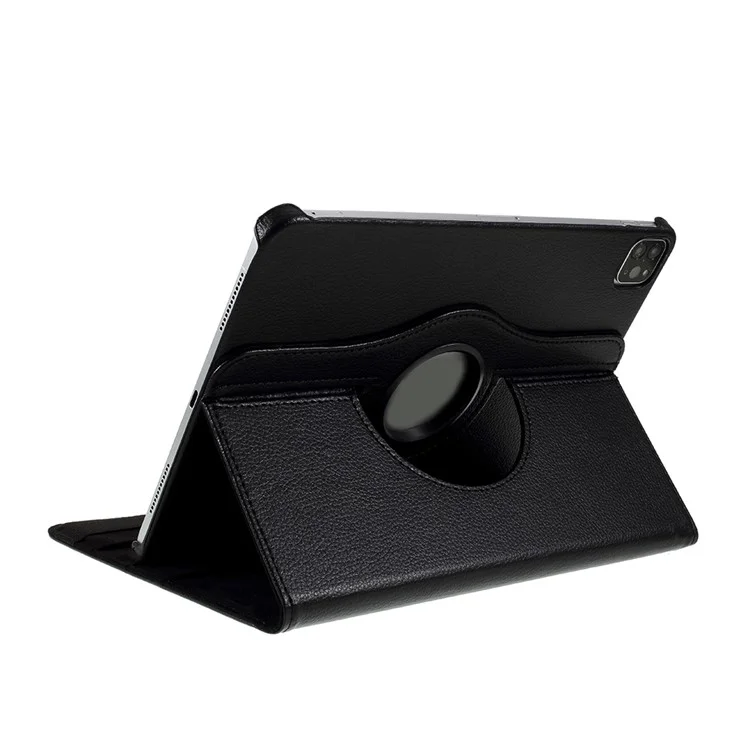 Litchi Skin Leather Case Cover with 360 Rotating Stand for iPad Pro 12.9 (2022) (2021) (2020) (2018) - Black-Cellmalls