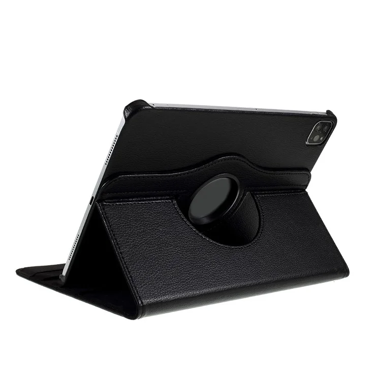 Litchi Skin Leather Case Cover with 360 Rotating Stand for iPad Pro 12.9 (2022) (2021) (2020) (2018) - Black-Cellmalls