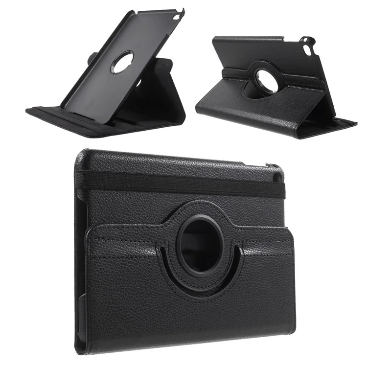For iPad mini 4 Lychee 360-Rotation Leather Stand Case Cover - Black-Cellmalls
