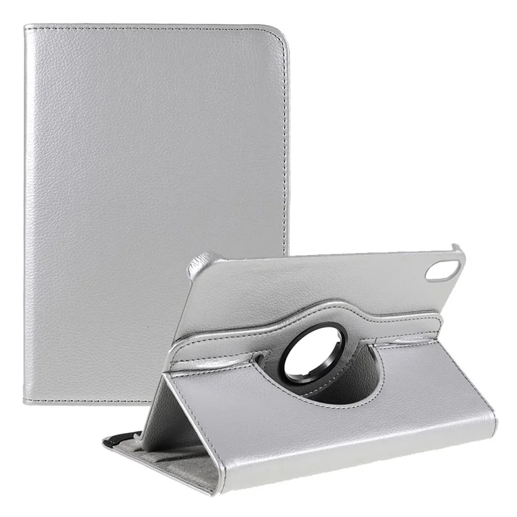 360 Degree Swiveling Stand Litchi Texture Leather Tablet Case Cover for iPad mini (2024) / mini (2021) - Silver-Cellmalls