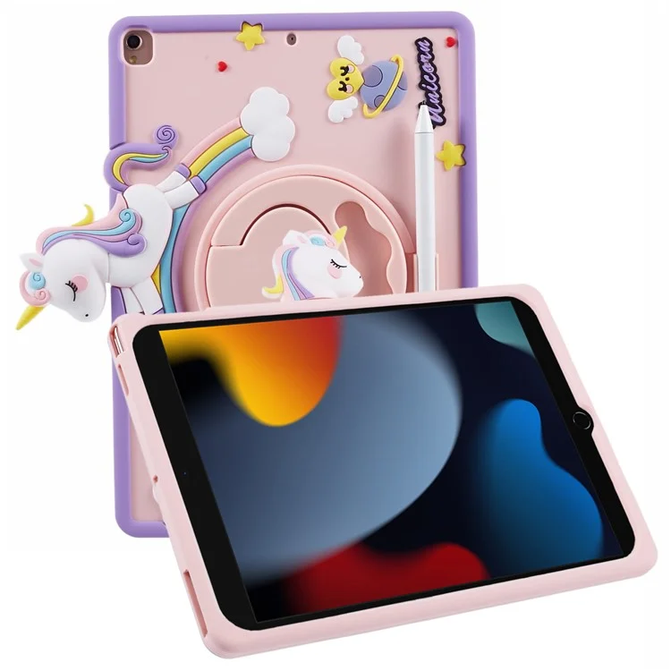 For iPad 10.2 (2021) / (2020) / (2019) / Air 10.5 inch (2019) / Pro 10.5-inch (2017) Case Cartoon Horse Rotary Kickstand Cover-Cellmalls