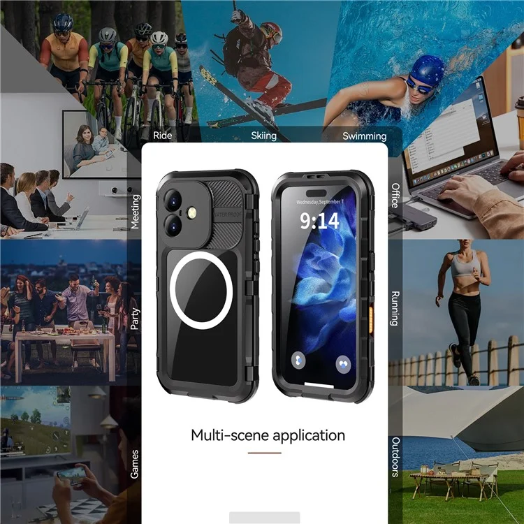 SHELLBOX M Series For iPhone 16 IP68 Waterproof Case Metal Diving Phone Cover Compatible with MagSafe - Black-Cellmalls