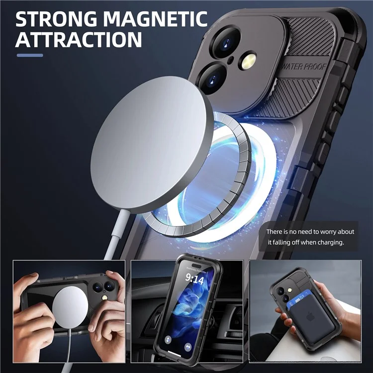 SHELLBOX M Series For iPhone 16 IP68 Waterproof Case Metal Diving Phone Cover Compatible with MagSafe - Black-Cellmalls