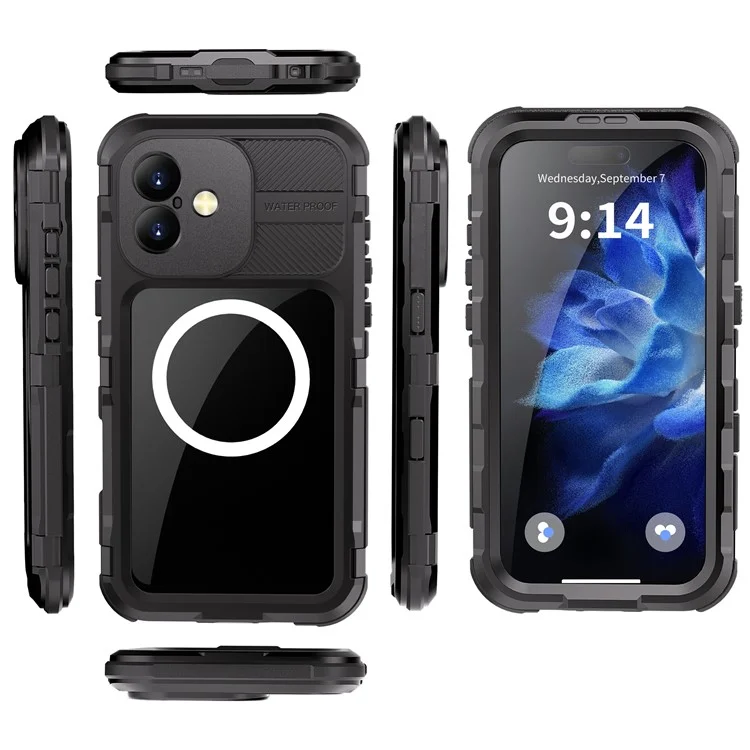 SHELLBOX M Series For iPhone 16 Plus IP68 Waterproof Case Metal Diving Phone Cover Compatible with MagSafe - Black-Cellmalls