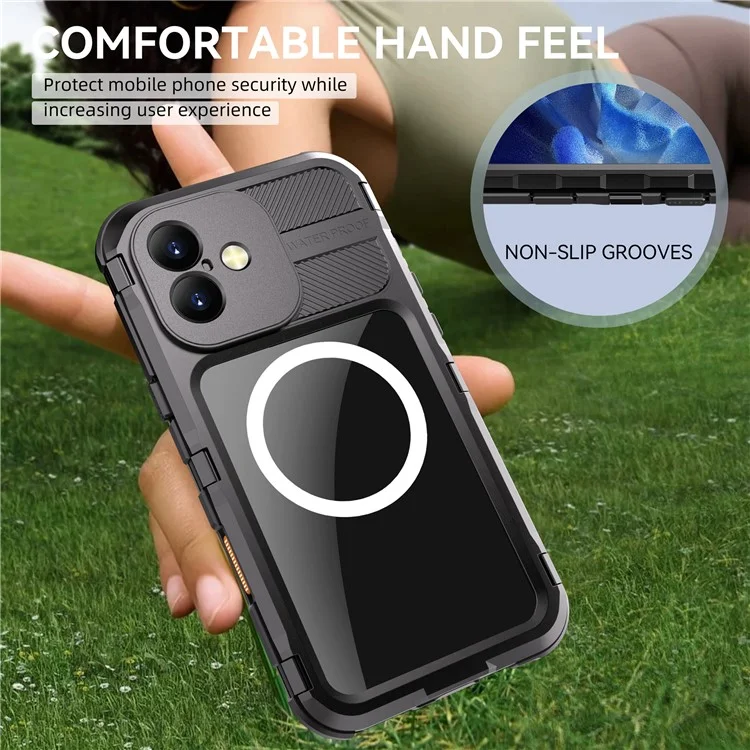 SHELLBOX M Series For iPhone 16 Plus IP68 Waterproof Case Metal Diving Phone Cover Compatible with MagSafe - Black-Cellmalls