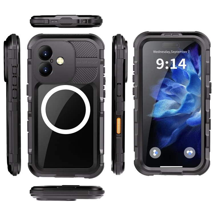 SHELLBOX M Series For iPhone 16 IP68 Waterproof Case Metal Diving Phone Cover Compatible with MagSafe - Black-Cellmalls