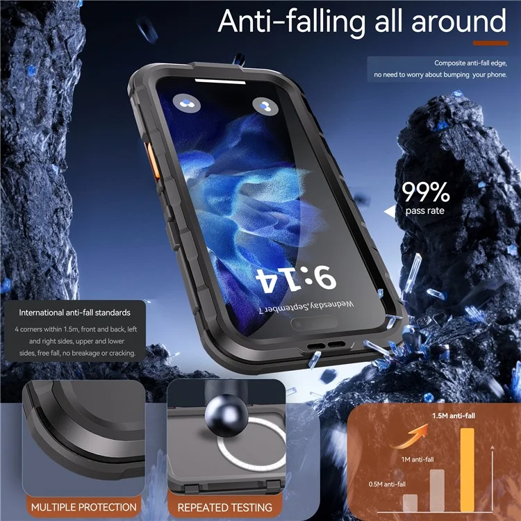 SHELLBOX M Series For iPhone 16 IP68 Waterproof Case Metal Diving Phone Cover Compatible with MagSafe - Black-Cellmalls