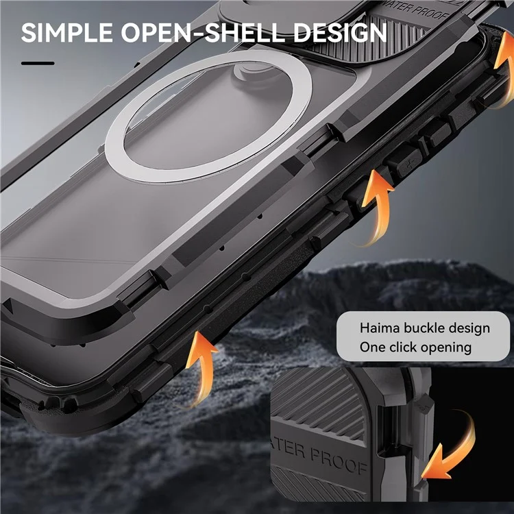 SHELLBOX M Series For iPhone 16 IP68 Waterproof Case Metal Diving Phone Cover Compatible with MagSafe - Black-Cellmalls
