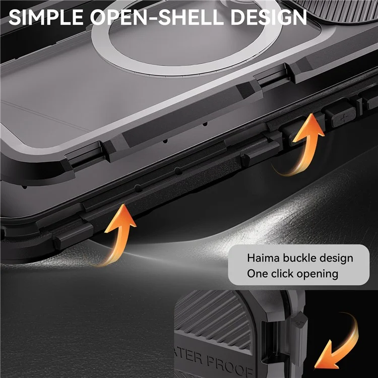 SHELLBOX M Series For iPhone 16 Plus IP68 Waterproof Case Metal Diving Phone Cover Compatible with MagSafe - Black-Cellmalls