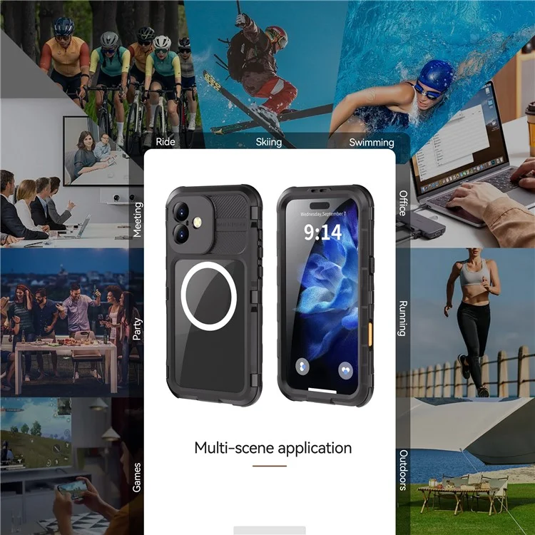 SHELLBOX M Series For iPhone 16 Plus IP68 Waterproof Case Metal Diving Phone Cover Compatible with MagSafe - Black-Cellmalls
