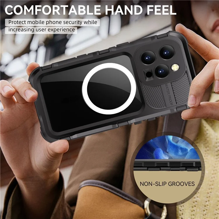 SHELLBOX M Series For iPhone 16 Pro IP68 Waterproof Case Metal Diving Phone Cover Compatible with MagSafe - Black-Cellmalls