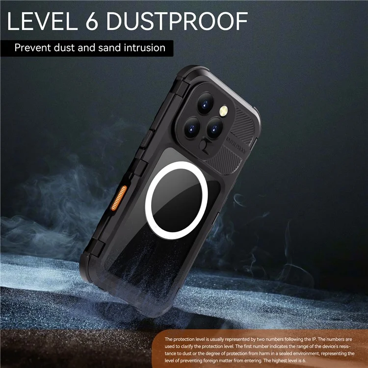 SHELLBOX M Series For iPhone 16 Pro IP68 Waterproof Case Metal Diving Phone Cover Compatible with MagSafe - Black-Cellmalls