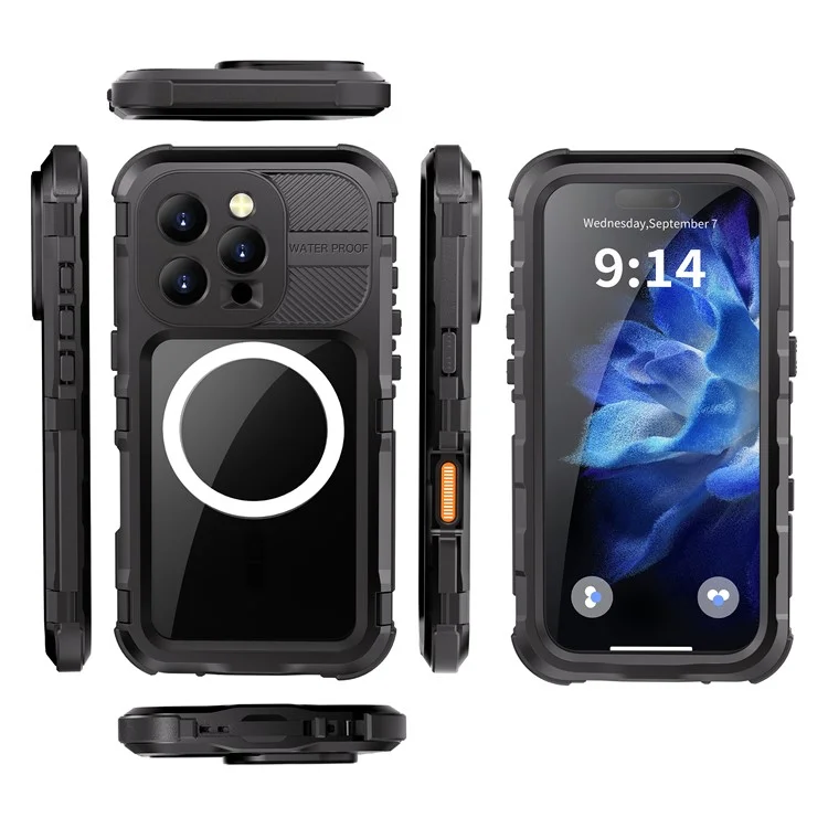 SHELLBOX M Series For iPhone 16 Pro IP68 Waterproof Case Metal Diving Phone Cover Compatible with MagSafe - Black-Cellmalls