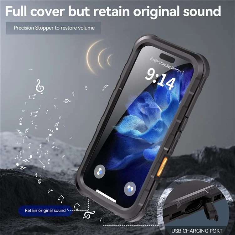 SHELLBOX M Series For iPhone 16 Pro IP68 Waterproof Case Metal Diving Phone Cover Compatible with MagSafe - Black-Cellmalls