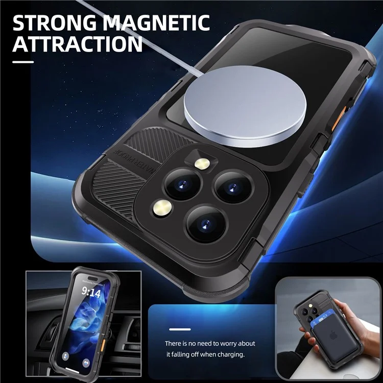 SHELLBOX M Series For iPhone 16 Pro IP68 Waterproof Case Metal Diving Phone Cover Compatible with MagSafe - Black-Cellmalls
