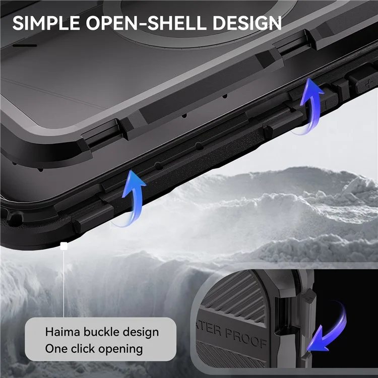 SHELLBOX M Series For iPhone 16 Pro IP68 Waterproof Case Metal Diving Phone Cover Compatible with MagSafe - Black-Cellmalls