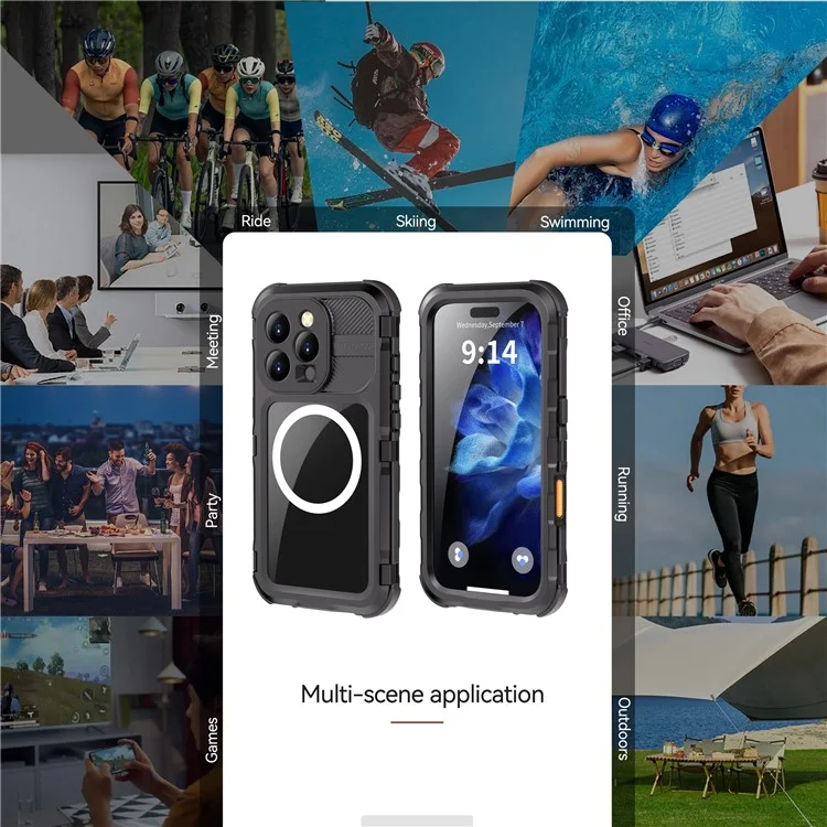 SHELLBOX M Series For iPhone 16 Pro IP68 Waterproof Case Metal Diving Phone Cover Compatible with MagSafe - Black-Cellmalls