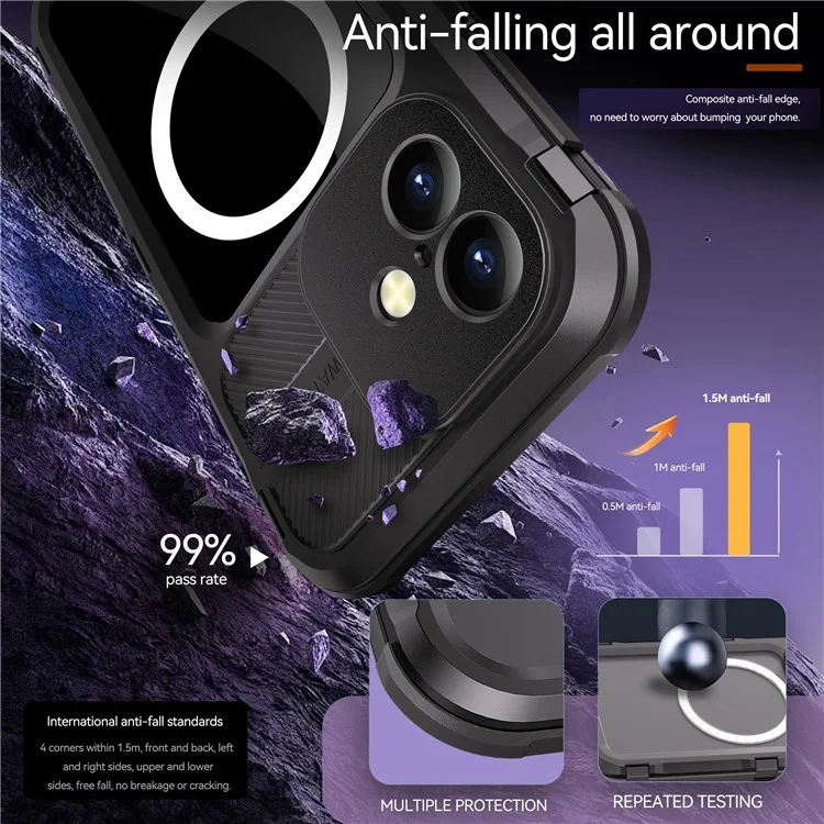 SHELLBOX M Series For iPhone 16 Plus IP68 Waterproof Case Metal Diving Phone Cover Compatible with MagSafe - Black-Cellmalls
