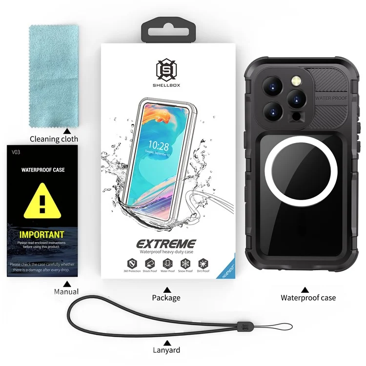 SHELLBOX M Series For iPhone 16 Pro IP68 Waterproof Case Metal Diving Phone Cover Compatible with MagSafe - Black-Cellmalls