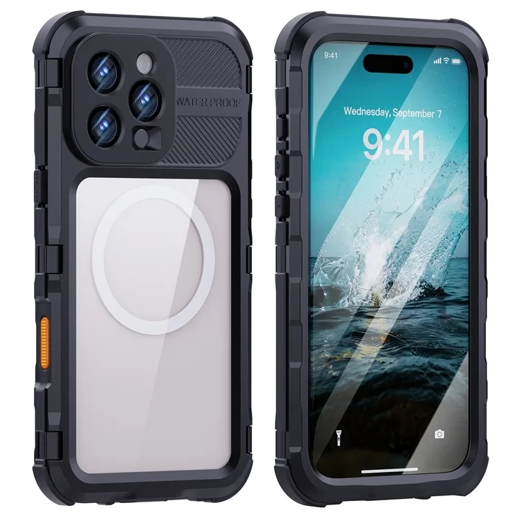 SHELLBOX M Series For iPhone 16 Pro Max IP68 Waterproof Case Metal Diving Phone Cover Compatible with MagSafe - Black-Cellmalls