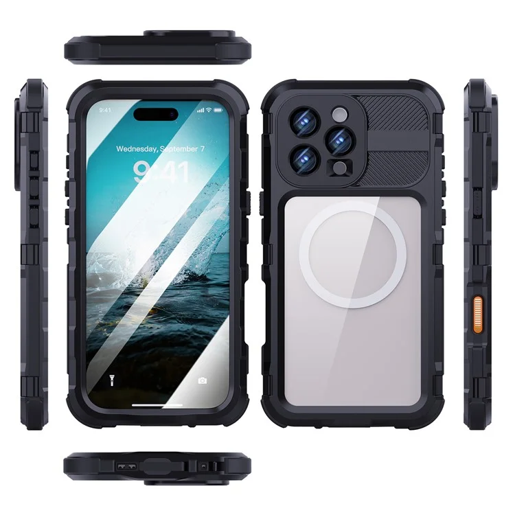 SHELLBOX M Series For iPhone 16 Pro Max IP68 Waterproof Case Metal Diving Phone Cover Compatible with MagSafe - Black-Cellmalls