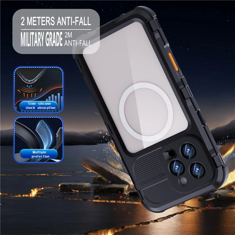 SHELLBOX M Series For iPhone 16 Pro Max IP68 Waterproof Case Metal Diving Phone Cover Compatible with MagSafe - Black-Cellmalls