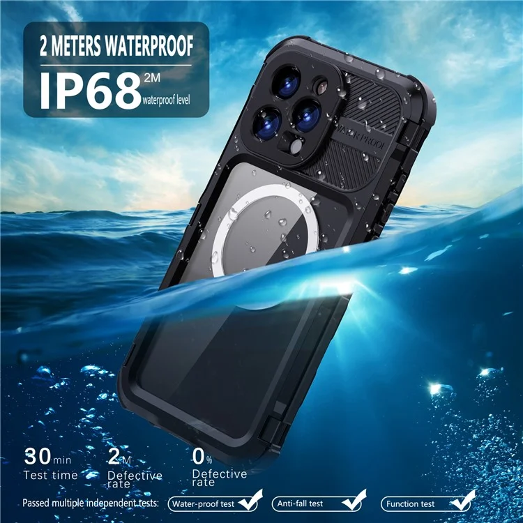 SHELLBOX M Series For iPhone 16 Pro Max IP68 Waterproof Case Metal Diving Phone Cover Compatible with MagSafe - Black-Cellmalls