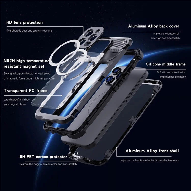 SHELLBOX M Series For iPhone 16 Pro Max IP68 Waterproof Case Metal Diving Phone Cover Compatible with MagSafe - Black-Cellmalls