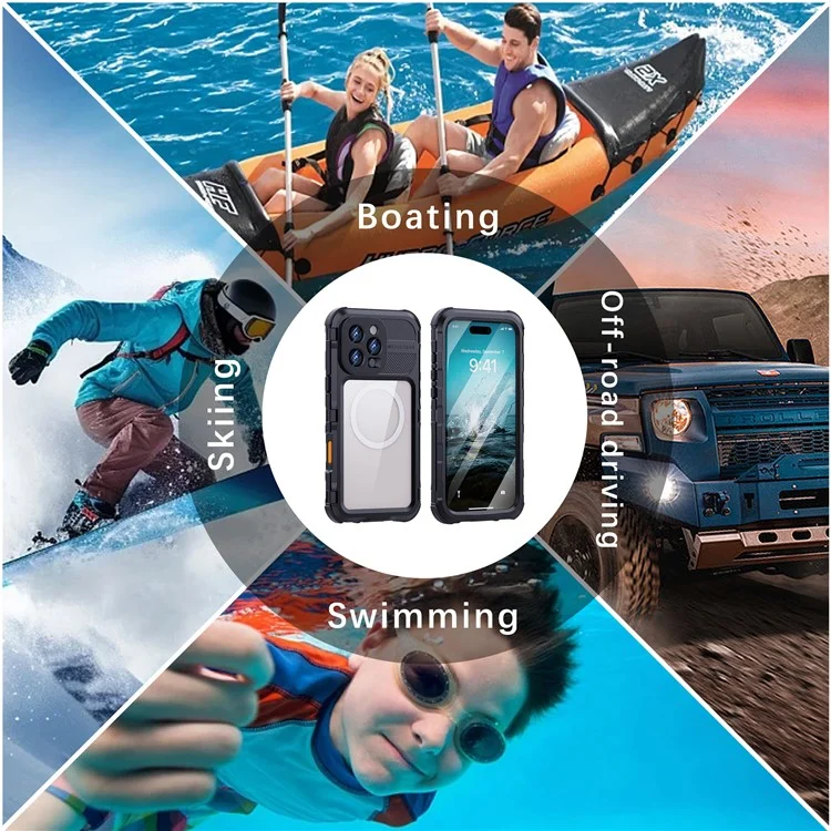 SHELLBOX M Series For iPhone 16 Pro Max IP68 Waterproof Case Metal Diving Phone Cover Compatible with MagSafe - Black-Cellmalls