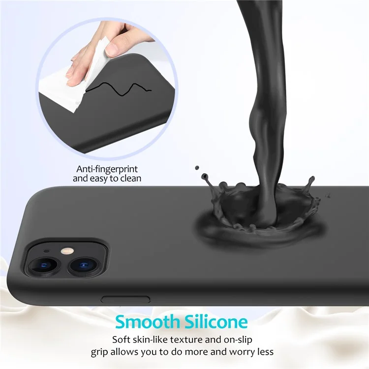 Anti-scratch Soft Liquid Silicone Phone Shell Mobile Phone Bag Case for iPhone 11 6.1 inch (2019) - Black-Cellmalls