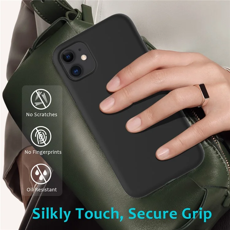 Anti-scratch Soft Liquid Silicone Phone Shell Mobile Phone Bag Case for iPhone 11 6.1 inch (2019) - Black-Cellmalls