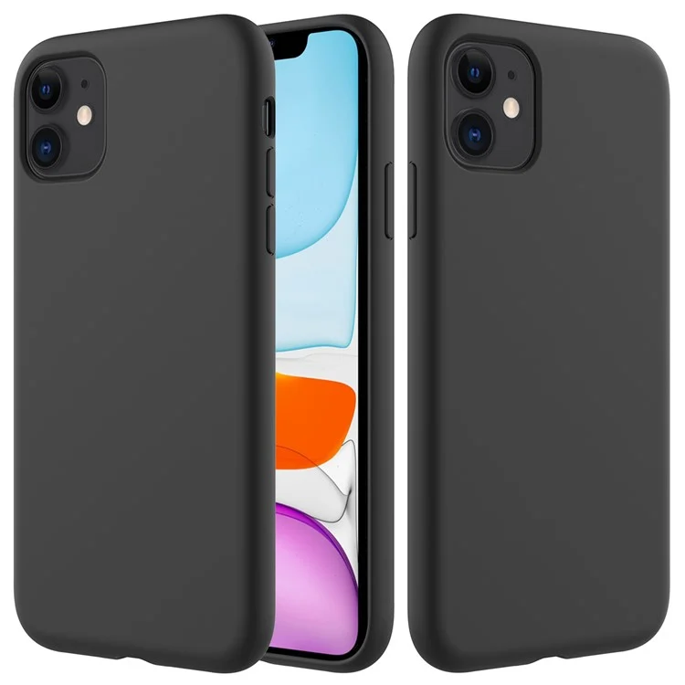 Anti-scratch Soft Liquid Silicone Phone Shell Mobile Phone Bag Case for iPhone 11 6.1 inch (2019) - Black-Cellmalls