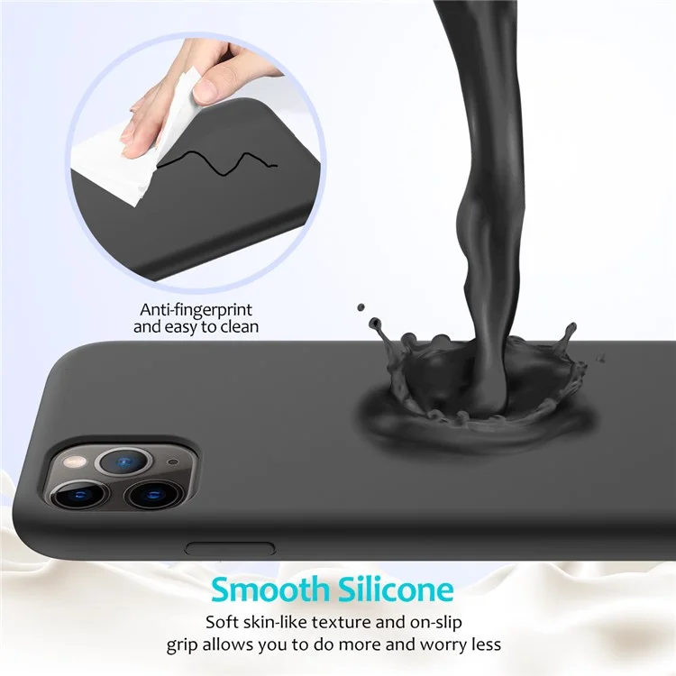 For iPhone 11 Pro 5.8 inch (2019) Soft Liquid Silicone Phone Back Shockproof Smartphone Cover - Black-Cellmalls