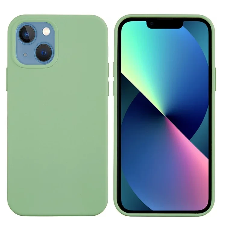 For iPhone 13 Anti-Scratch Liquid Silicone Phone Back Case Protective Cover - Mint Green-Cellmalls