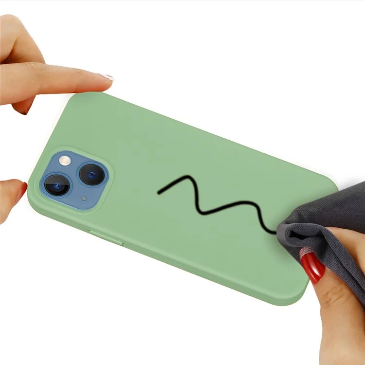 For iPhone 13 Anti-Scratch Liquid Silicone Phone Back Case Protective Cover - Mint Green-Cellmalls