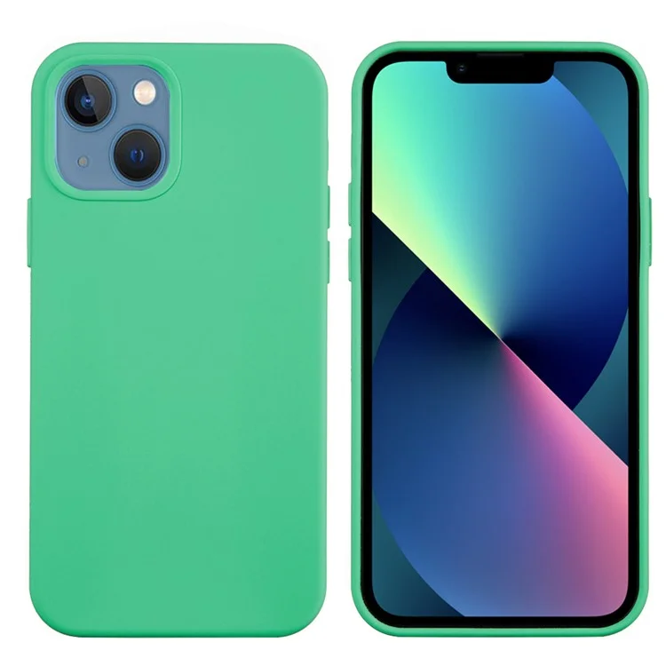 For iPhone 13 Anti-Scratch Liquid Silicone Phone Back Case Protective Cover - Mint Green-Cellmalls